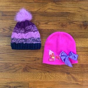 Girls Winter Hats Beanies JoJo Siwa girls' pink winter beanie hat w/ purple bow